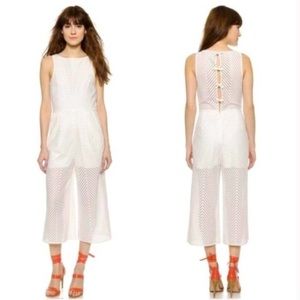 Tibi ‘Blanca’ Laser Cut Chevron Wide Leg Jumpsuit in Ivory Size 4